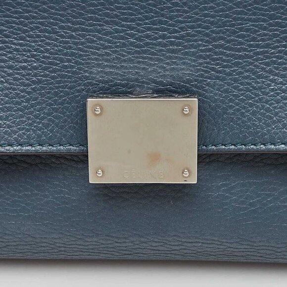 Celine Blue Pebbled Calfskin Leather and Suede Medium Trapeze Bag - Picture 5 of 10